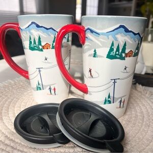 Canadiana Winter Scene Mugs with Travel Lids